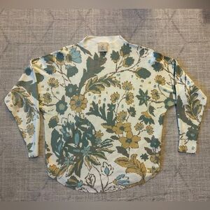 Sioni Leaf Patterned Knit Top in Cream and Green